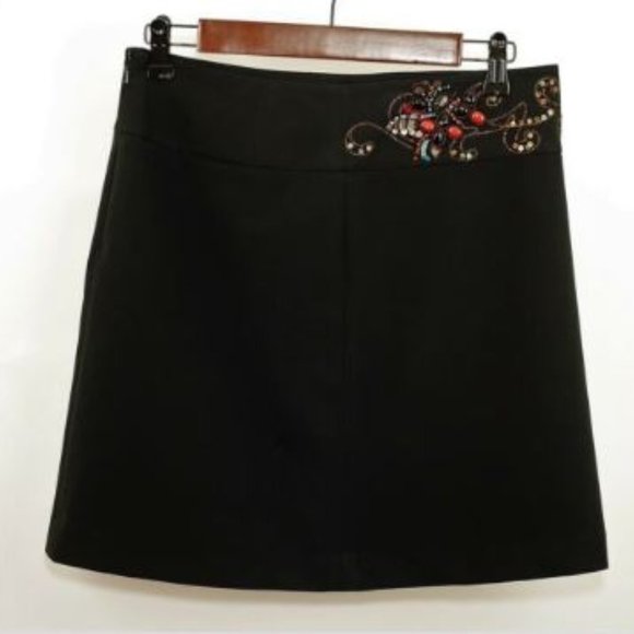 CACHE BLACK A LINE MINI SKIRT w/ BEADING & SEQUINS - Picture 4 of 8